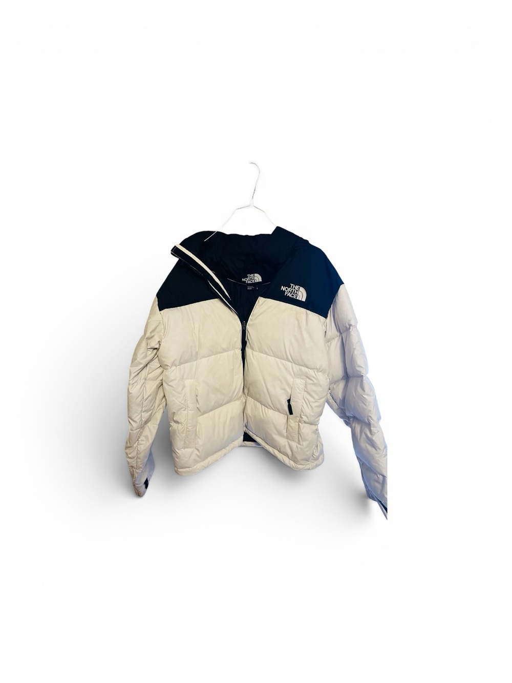 The North Face Kids Two-Tone Puffer Jacket in Cream and Black